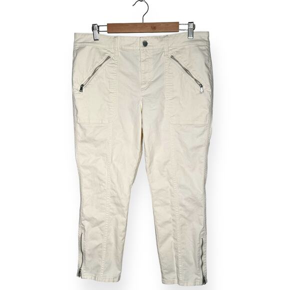 LAUREN RALPH LAUREN Ivory Ankle Zip Cropped Pants Slim Fit Mid Rise Biker - Picture 2 of 11